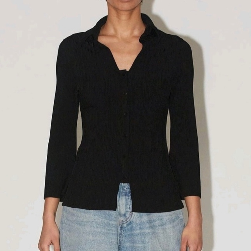 Uncle Studios The Bell Sleeve Top Chic Black Shirt Minimalist Luxe Brand XS BNWT